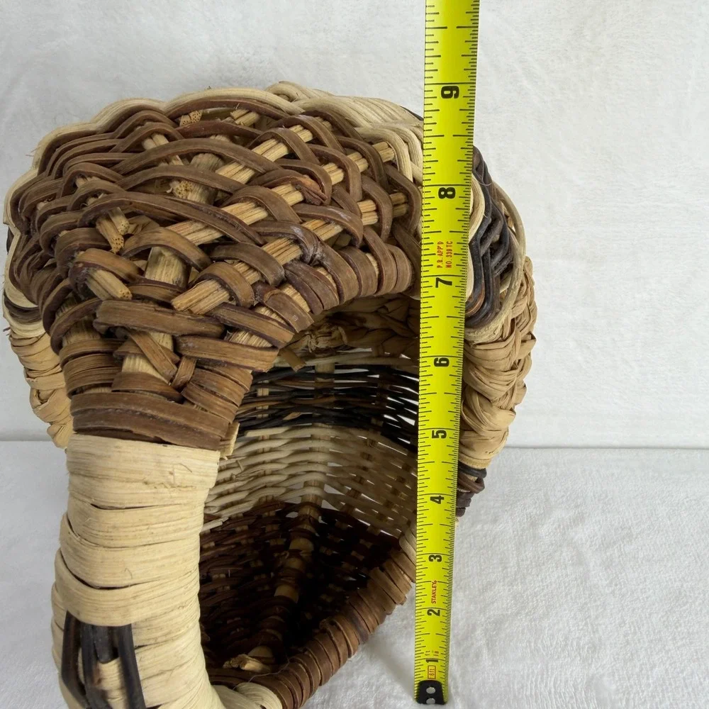 Handmade Tricolor Woven‎ Wicker Basket with Handle Rustic Brown Tan Decor